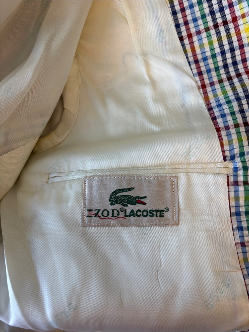 Izod Lacoste Vintage Multicolor Check Sport Coat - Blue, Yellow, Red, Green - Picture 6 of 8
